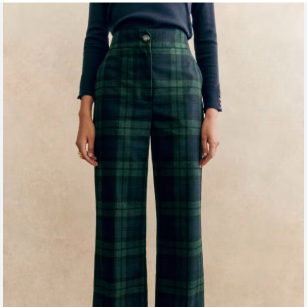 Sezane Green Plaid Trousers